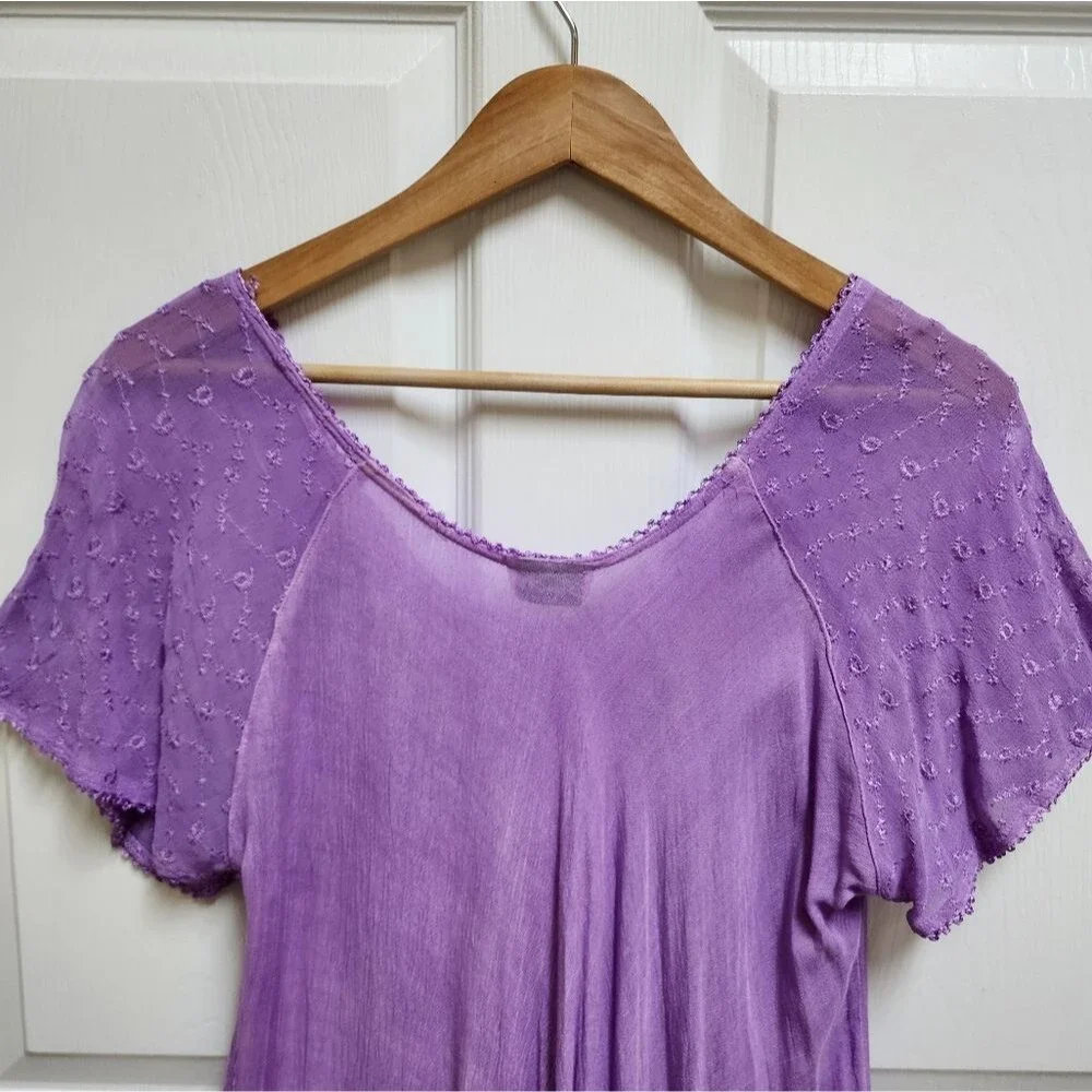 Sante Dress One Size Purple Floral Sequin Rhinestone Embroidered Hi Low Peasant